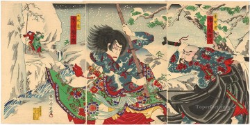 日本 Painting - 歌舞伎舞台における老智心と九門両の闘い 豊原周信